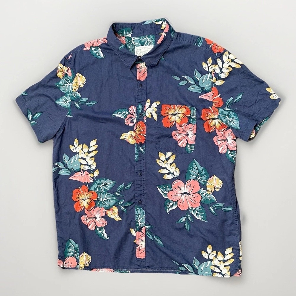 American‎ Eagle Shirt Mens 2XL Floral Hawaiian Beach Cotton Linen Blend Y2K